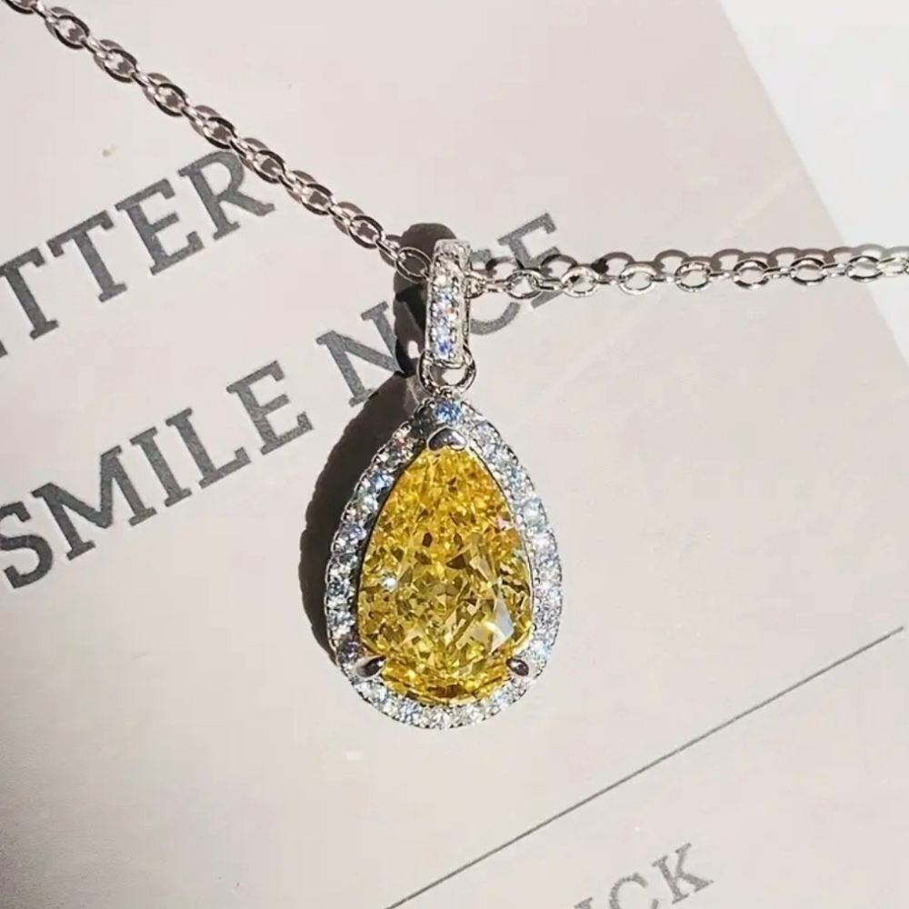 Yellow Sapphire Diamond Silver Necklace